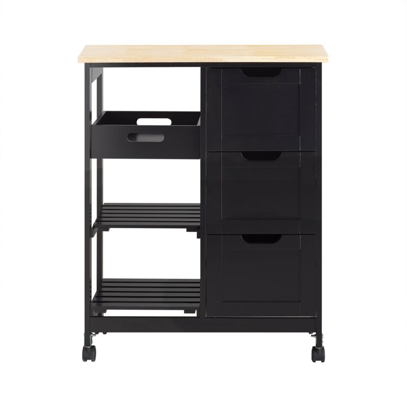 foto del prodotto sobuy carrello cucina credenza da cucina o bagno con 3 cassetti e 1 cestino l68p38a85 cm colore nero fkw79 sch