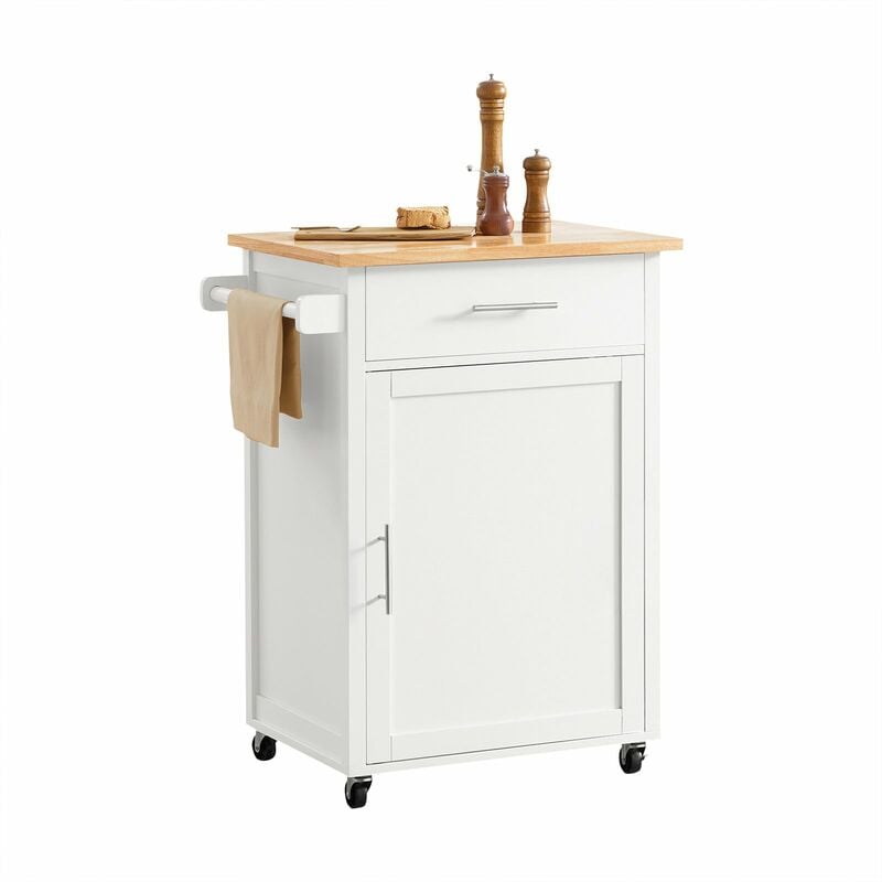 foto del prodotto sobuy carrello da cucina carrello di servizio carrello con rotelle con anta e cassetto bianco naturale fkw102 wn