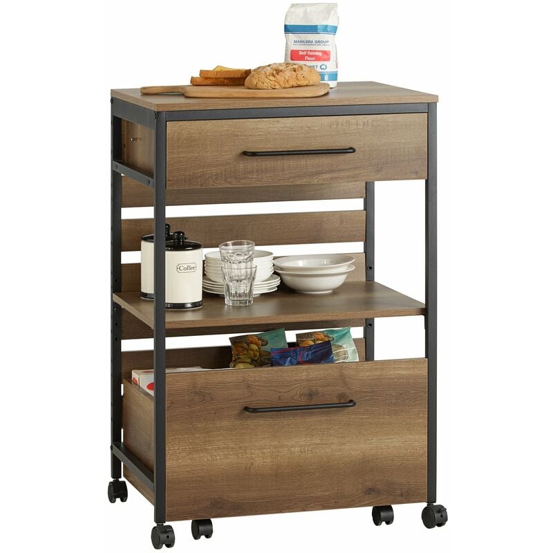 foto del prodotto sobuy carrello portavivande con 1 cassa portaoggetti estraibile carrello da cucina carrello bar vintage 60x45x90cm fkw118 pf