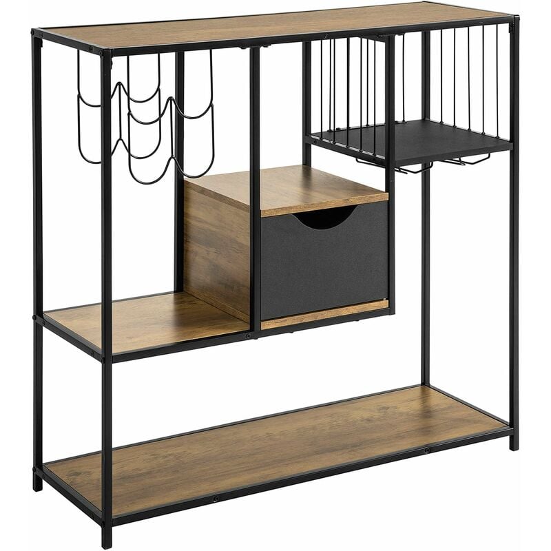 foto del prodotto sobuy consolle da cucina consolle tavolo da ingresso tavolino laterale con 3 ripiani, 1 cassetto, 1 portabottiglie e 2 portabibite stile