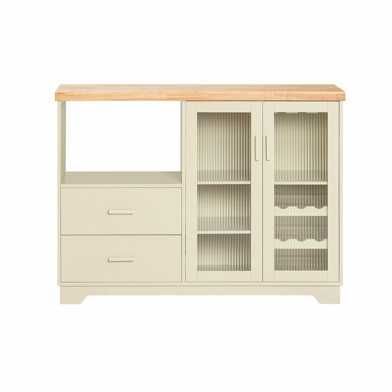 foto del prodotto sobuy credenza buffet con 2 ante in vetro mobile da cucina mobile microonde 120x40x90cm beige fsb81 mi
