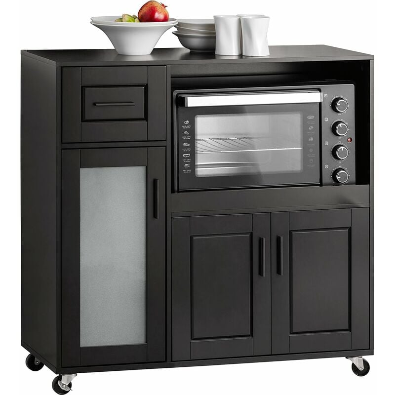 foto del prodotto sobuy credenza con ruote mobile per microonde da cucina con 1 cassetto, 3 ante armadio cucina 89x40x89cm colore nero fsb78 sch