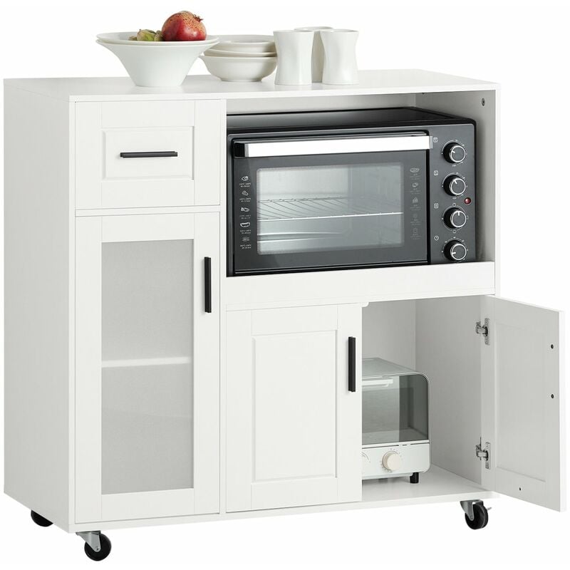 foto del prodotto sobuy credenza con ruote mobile per microonde da cucina con 1 cassetto, 3 ante armadio cucina 89x40x89cm coolore bianco fsb78 w