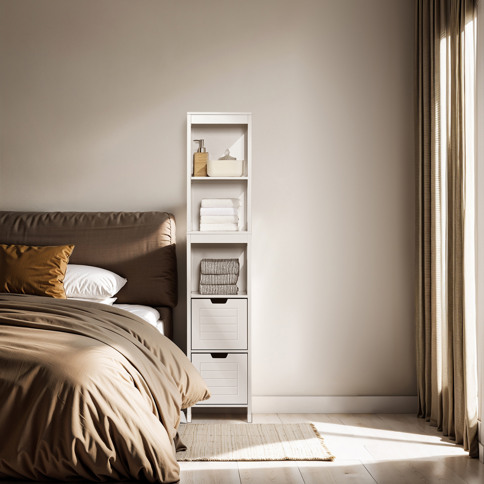 foto del prodotto sobuy frg126 mobile alto per bagno, mobili da bagno, mensola da bagno con cuscino per i piedi bht ca. 30x144x30 cm