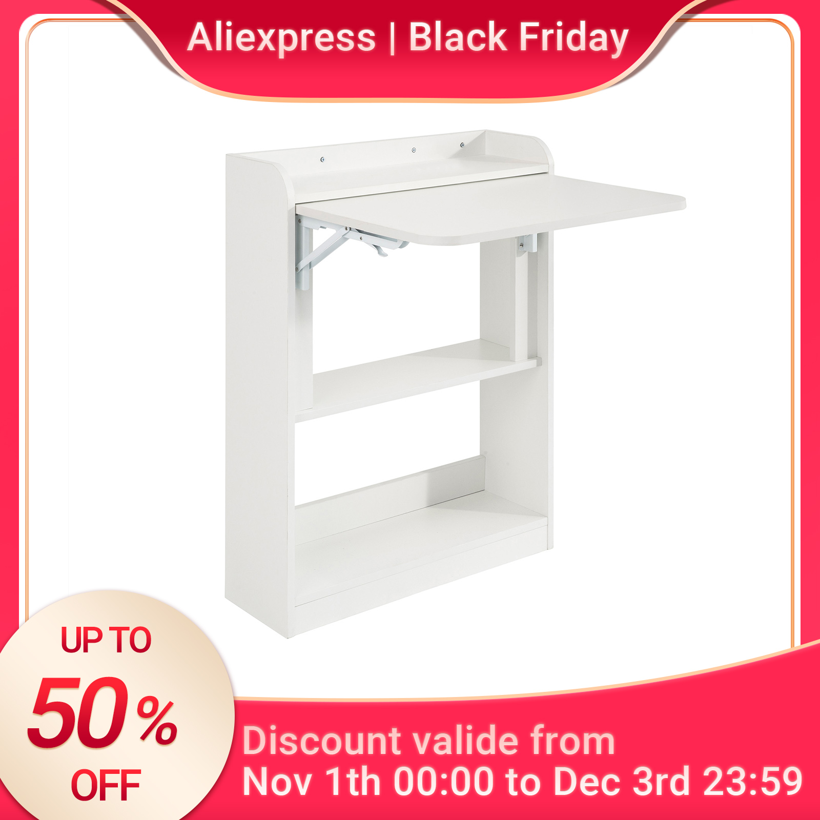 foto del prodotto sobuy fwt92 tavolo pieghevole per computer con ripiani tavolo pieghevole da lavoro tavolo da ufficio per tavolo da parete per ufficio domestico