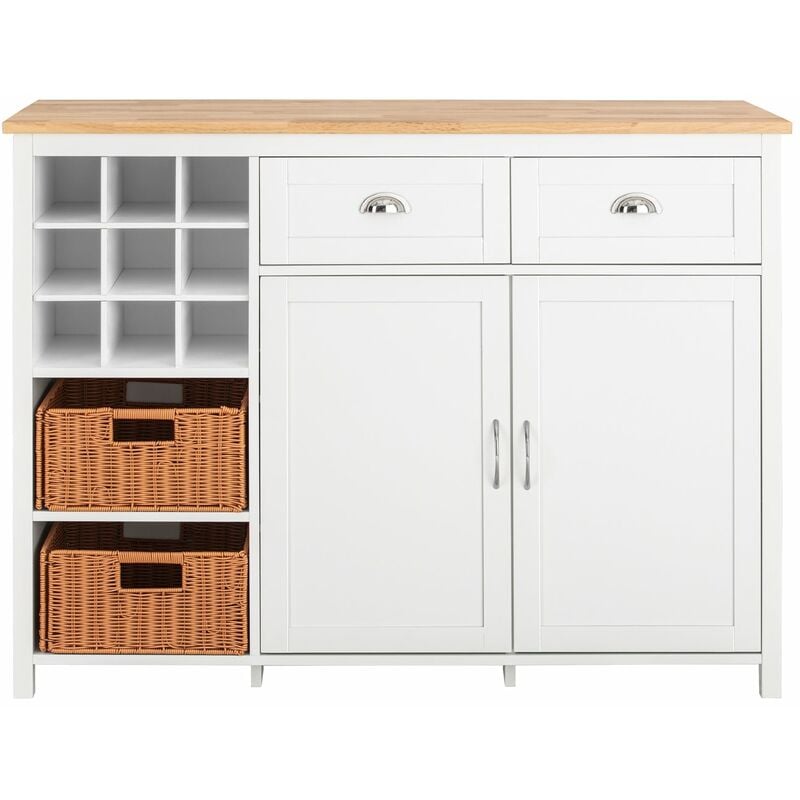 foto del prodotto sobuy isola cucina con 2 cestelli in rattan mobile da cucina mobile credenza tavolo da bar buffet bianco 120x56x90cm knl05 w