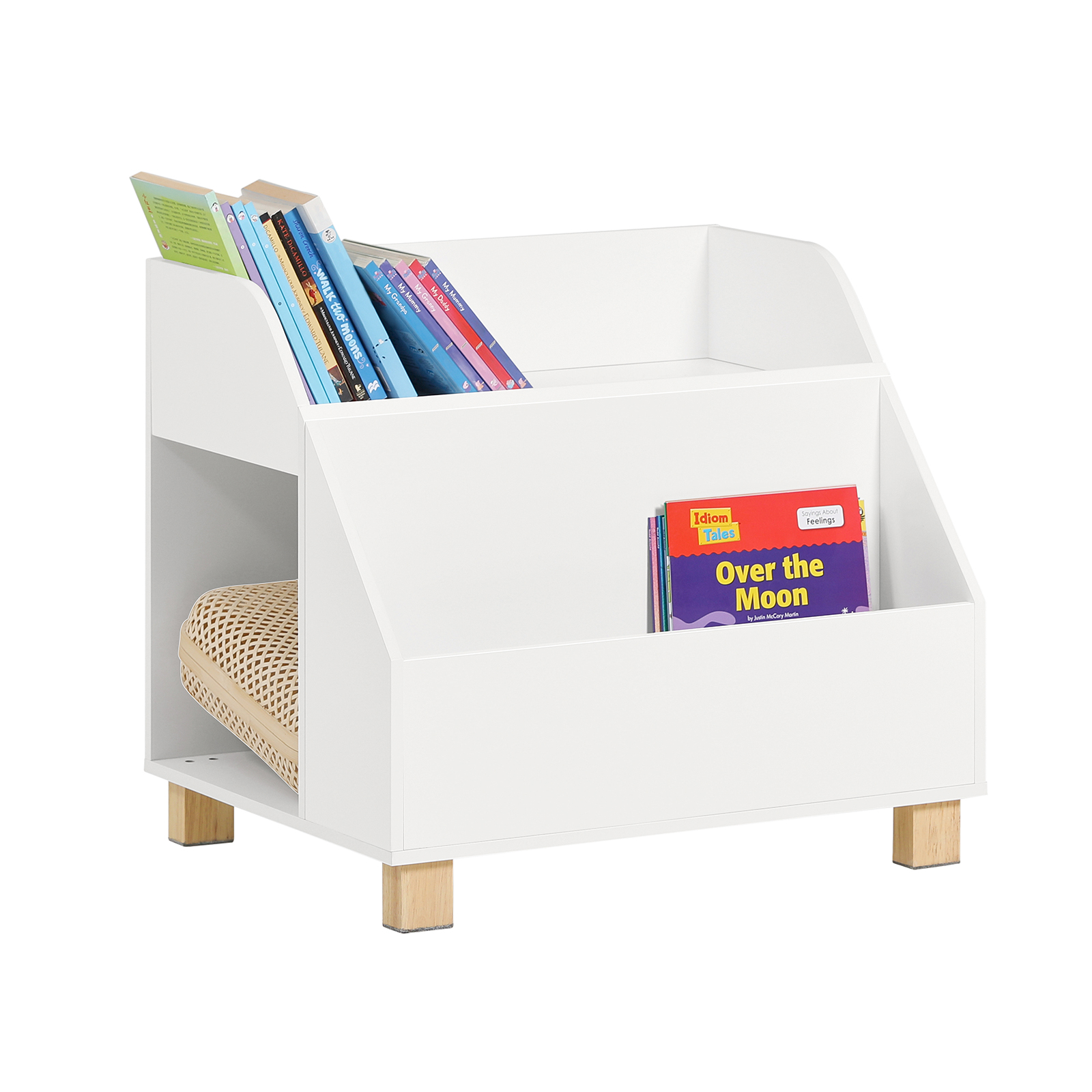 foto del prodotto sobuy kmb54-w libreria per bambini a 3 scomparti ripiano portaoggetti per bambini gamba in legno massello