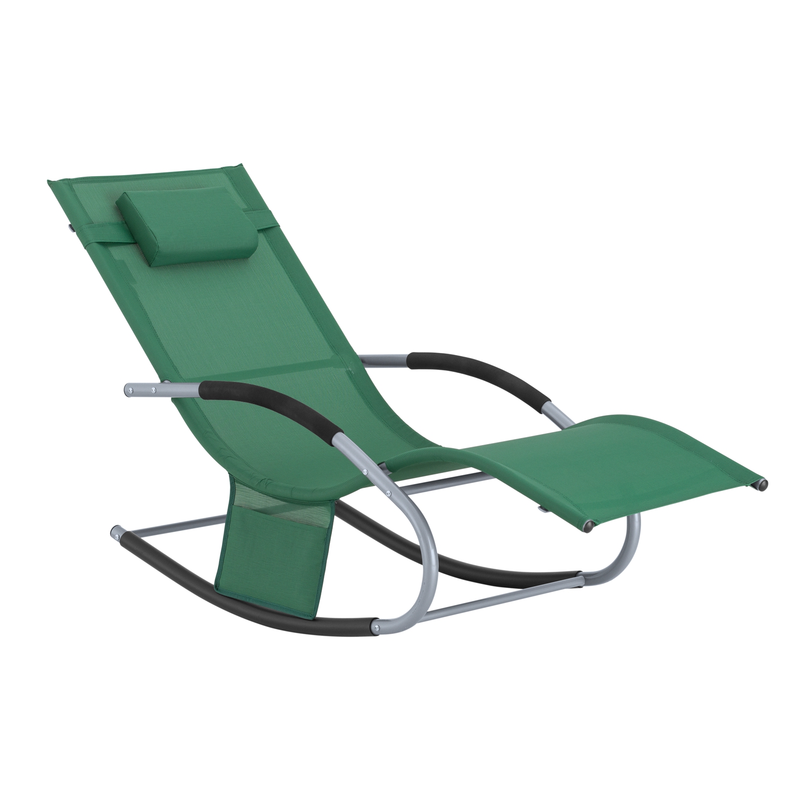 foto del prodotto sobuy lettino sdraio da giardino a dondolo - sedia a dondolo da esterno in textilene verde scuro con telaio in metallo, 150x63x87cm, lettino prendisole per terrazza, piscina, patio, ogs28-wd