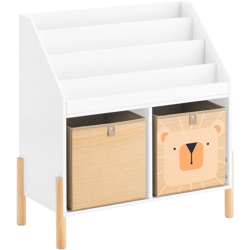 foto del prodotto sobuy libreria montessoriana per bambini scaffale portagiochi portariviste con 2 vani portaoggetti bianco 65x30x70cm kmb115 w