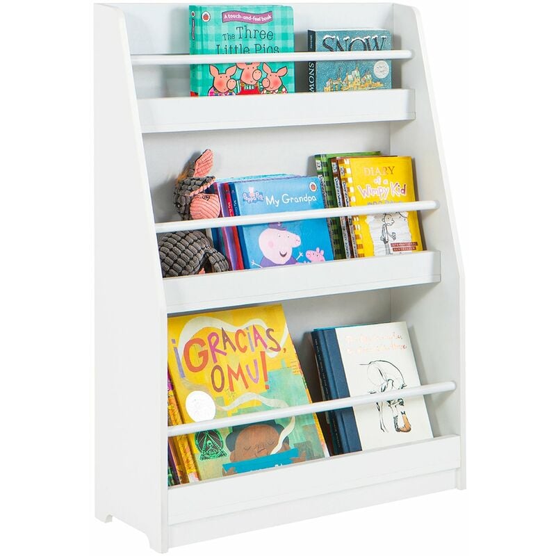 foto del prodotto sobuy libreria per bambini con 3 ripiani scaffale per giocattoli scaffale per bambini organizzatore di giocattoli portaoggetti bianco, kmb45 w