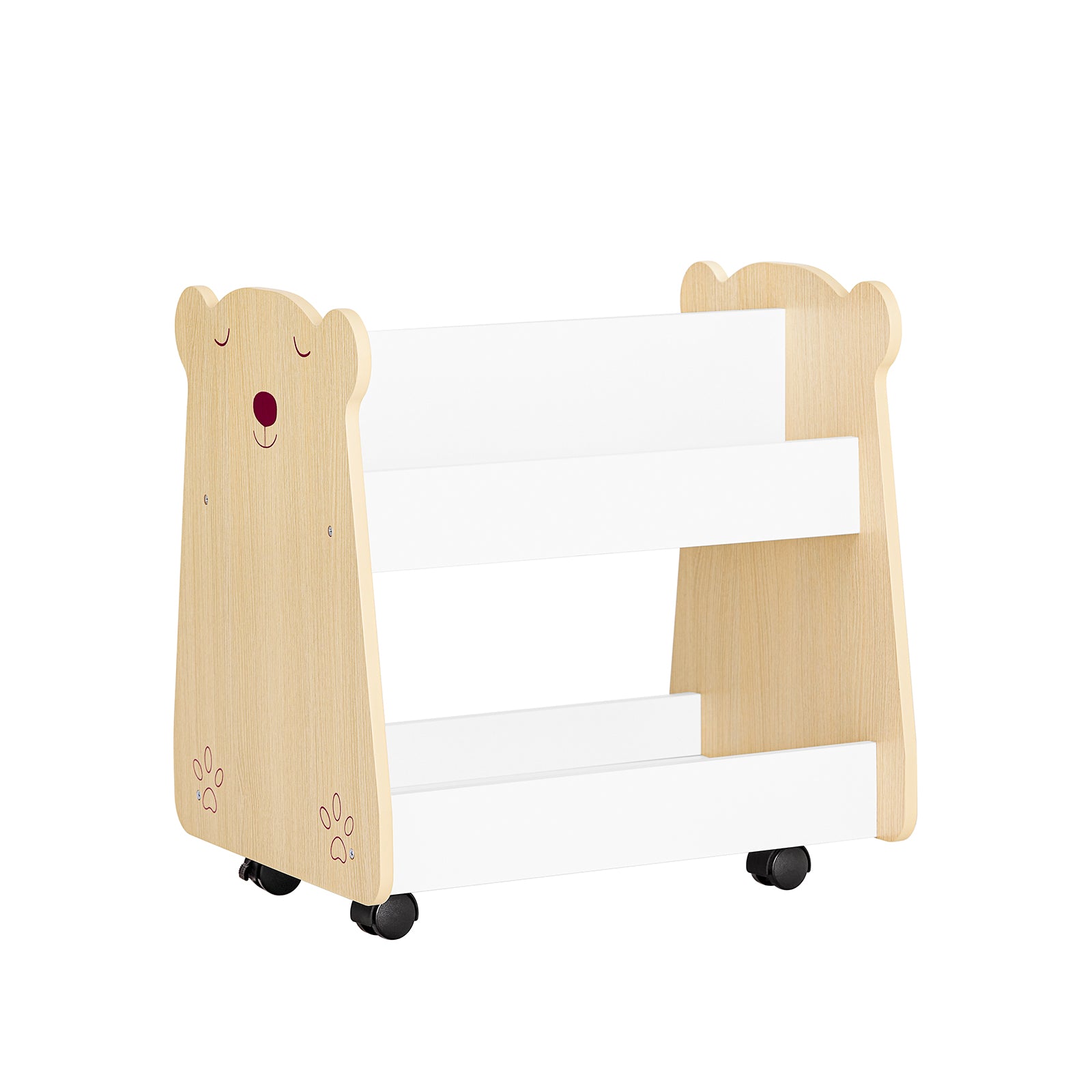 foto del prodotto sobuy libreria per bambini scaffale con 2 ripiani e 4 ruote scaffale portaoggetti bianco naturale 50x40x53cm kmb103 wn