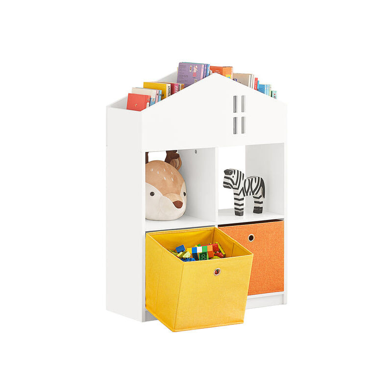 foto del prodotto sobuy libreria per bambini scaffale per bambini con 2 scatole in tessuto organizer per giocattoli bianco kmb49 w