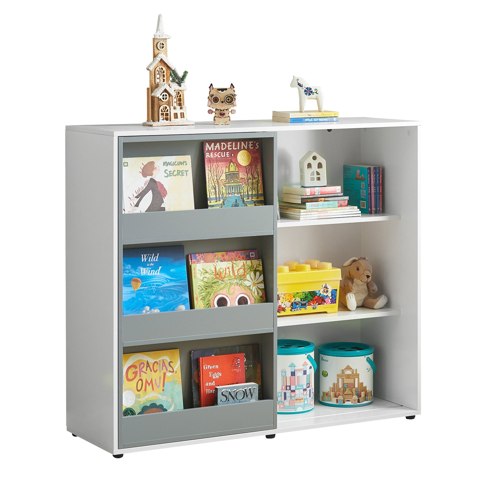 foto del prodotto sobuy libreria per bambini scaffale per bambini con porta scorrevole scaffale per giocattoli scaffale per bambini organizzatore di giocattoli