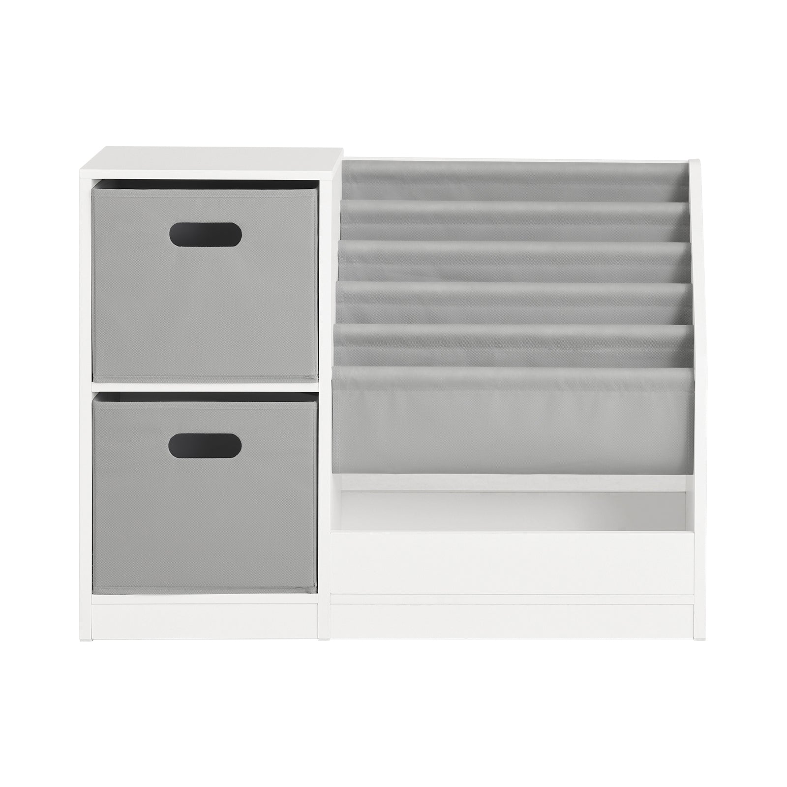 foto del prodotto sobuy libreria per bambini scaffale per bambini con scatole scaffale per giocattoli mobili per camerette bianco 80x30x61cm kmb76 w