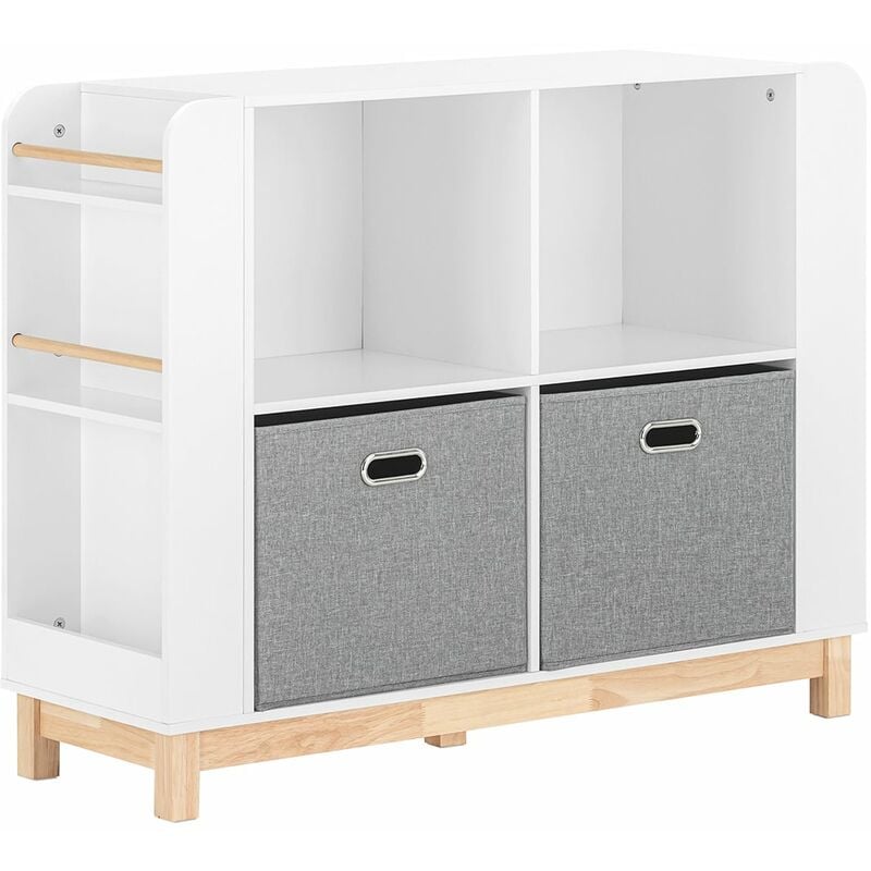 foto del prodotto sobuy libreria per bambini scaffale portaoggetti mobili per cameretta con due cassetti in tessuto non tessuto bianco naturale 100x35x80cm kmb85 w