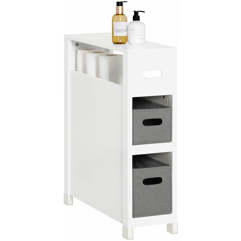 foto del prodotto sobuy mensola salvaspazio con 2 cestelli grigi estraibili mobiletto da bagno bianco 20x60x70cm bzr83 w