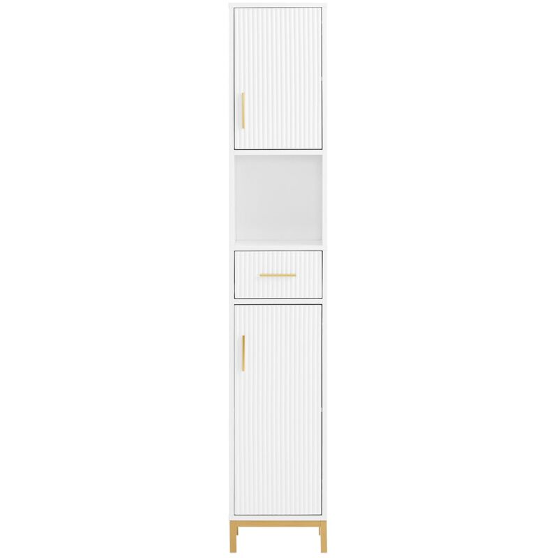 foto del prodotto sobuy mobile a colonna bagno mobile alto con 2 ante colonna da bagno con scomparti aperti mobile da bagno stretto bianco 30x30x170cm bzr181 w