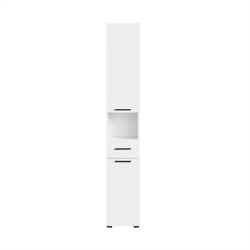 foto del prodotto sobuy mobile alto con 2 ante e 6 scomparti mobile portaoggetti per bagno mobiletto da bagno con scomparti aperti bianco 30x31x182cm bzr166 w