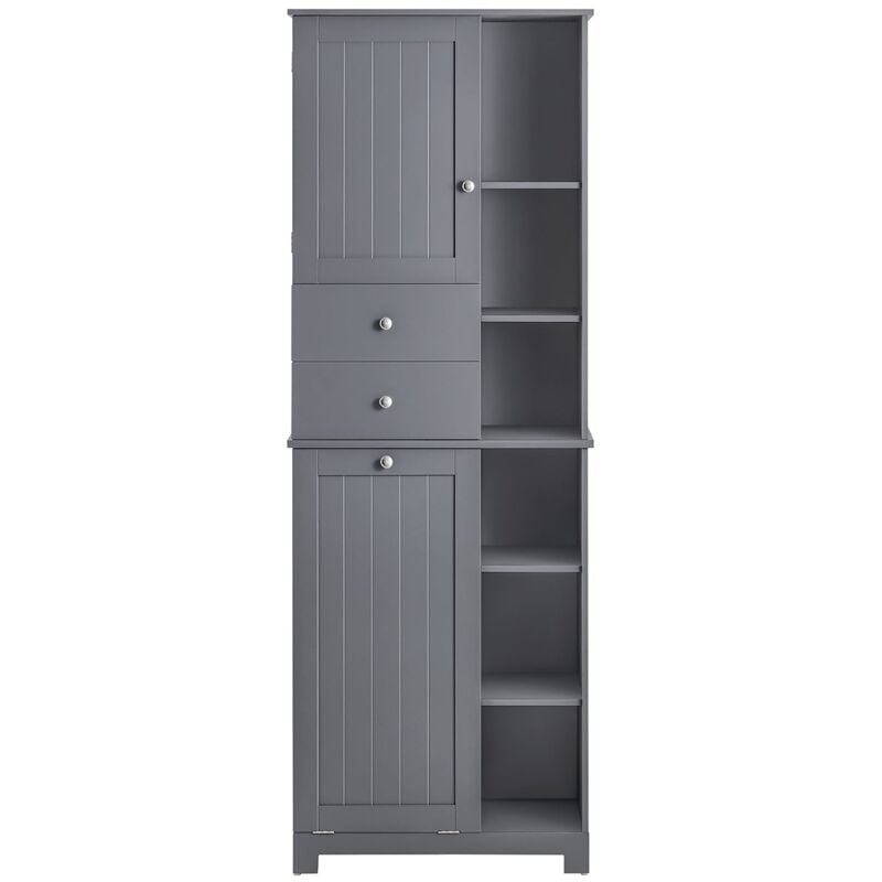 foto del prodotto sobuy mobile alto con portabiancheria apribile armadietto da pavimento mobile bagno grigio 60x37x170cm bzr104 dg