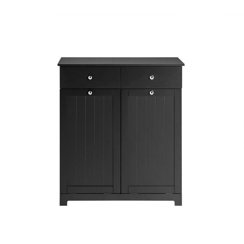foto del prodotto sobuy mobile bagno con portabiancheria con 2 cesti portabiancheria e 2 cassetti nero bzr33 sch