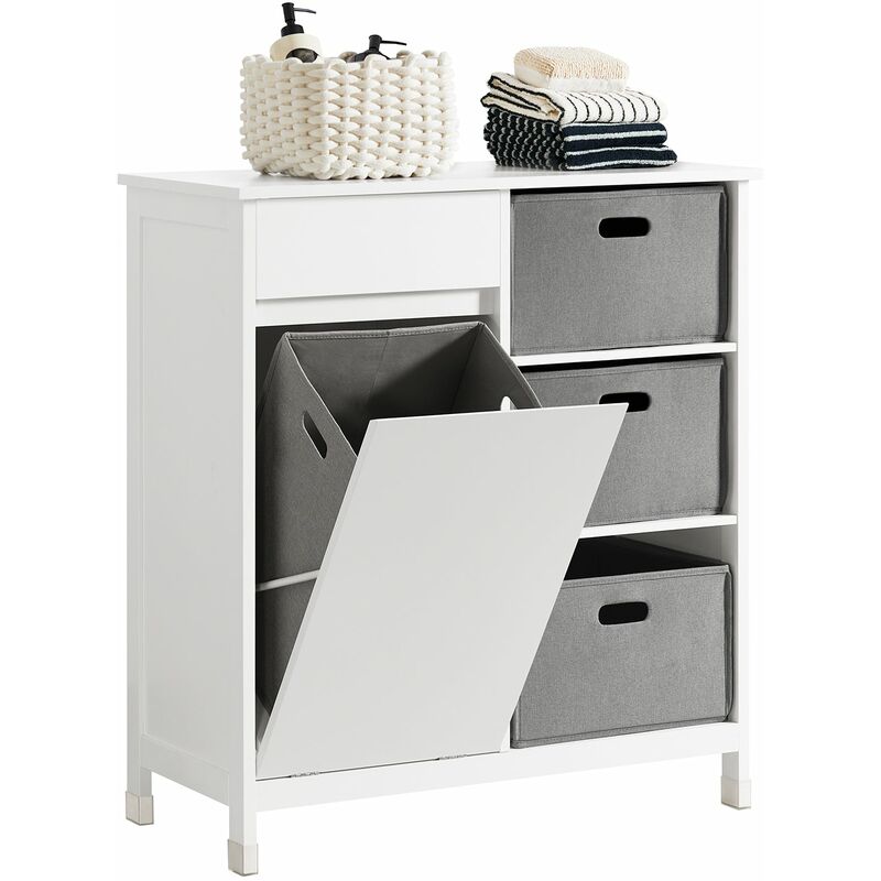 foto del prodotto sobuy mobile lavanderia con sacchi portabiancheria pieghevoli mobile da bagno bianco 80x38x91cm bzr77 w