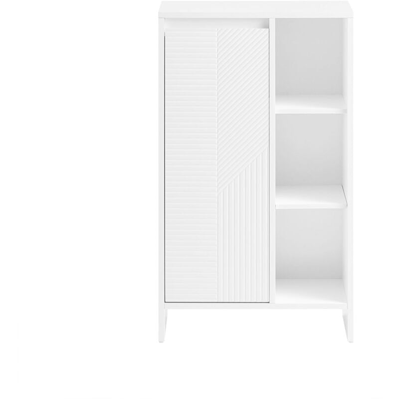 foto del prodotto sobuy mobile lavanderia con sacchi portabiancheria pieghevoli mobiletto basso da bagno con cesto per biancheria e 3 ripiani aperti bianco 50x30x86 cm