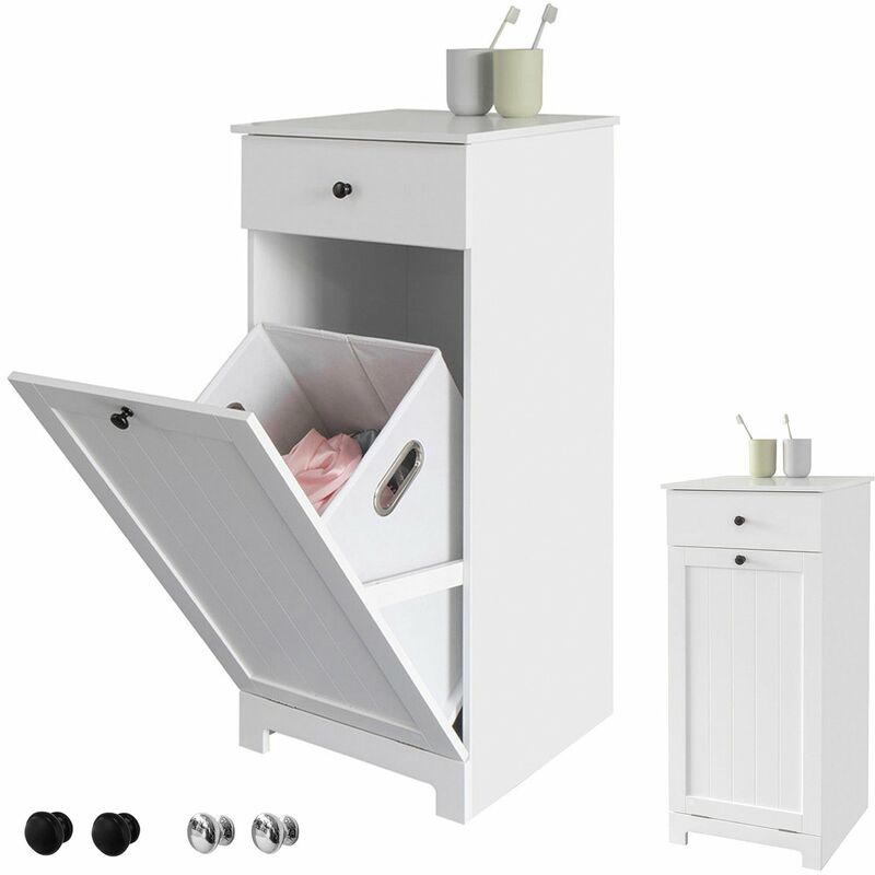 foto del prodotto sobuy mobile porta biancheria per bagno con cassetto e cesto biancheria sporca l40p38a90cm bianco bzr21 w
