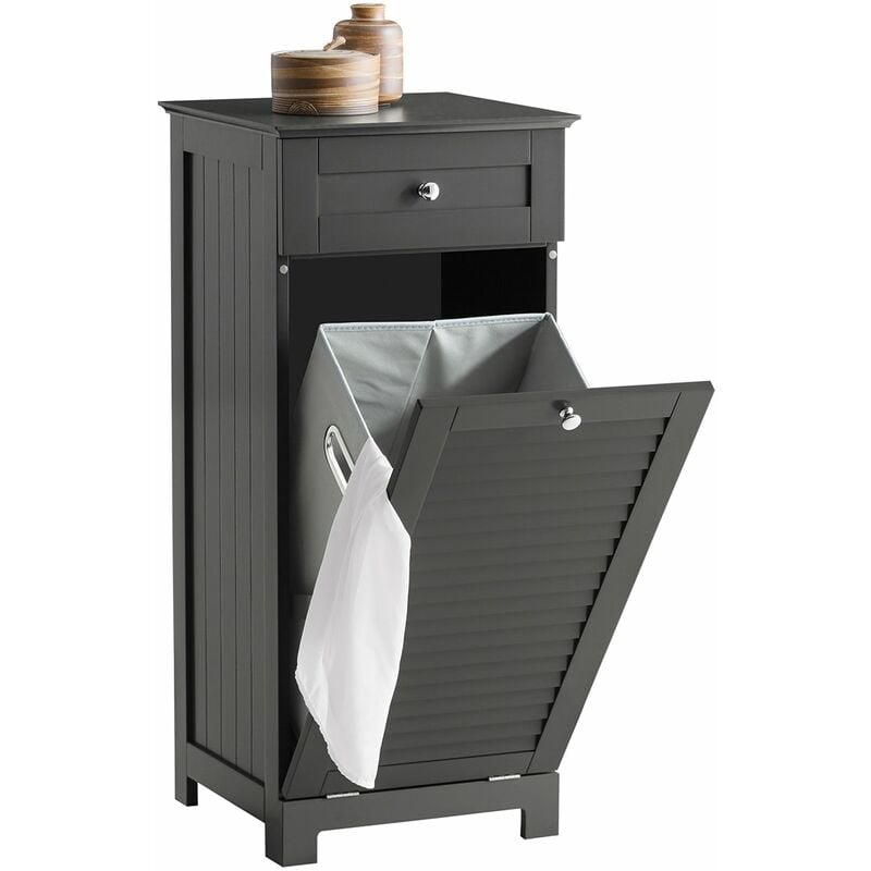 foto del prodotto sobuy mobile porta biancheria per bagno con cassetto e cesto portabiancheria biancheria sporca l40p38a90cm colore grigio bzr73 dg