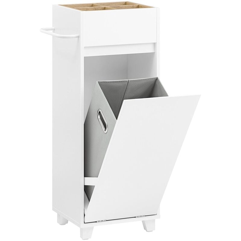 foto del prodotto sobuy mobile porta biancheria per bagno portabiancheria con 4 piccoli vani aperti e 1 cesto biancheria sporca bianco l35p30a90cm bzr159 w