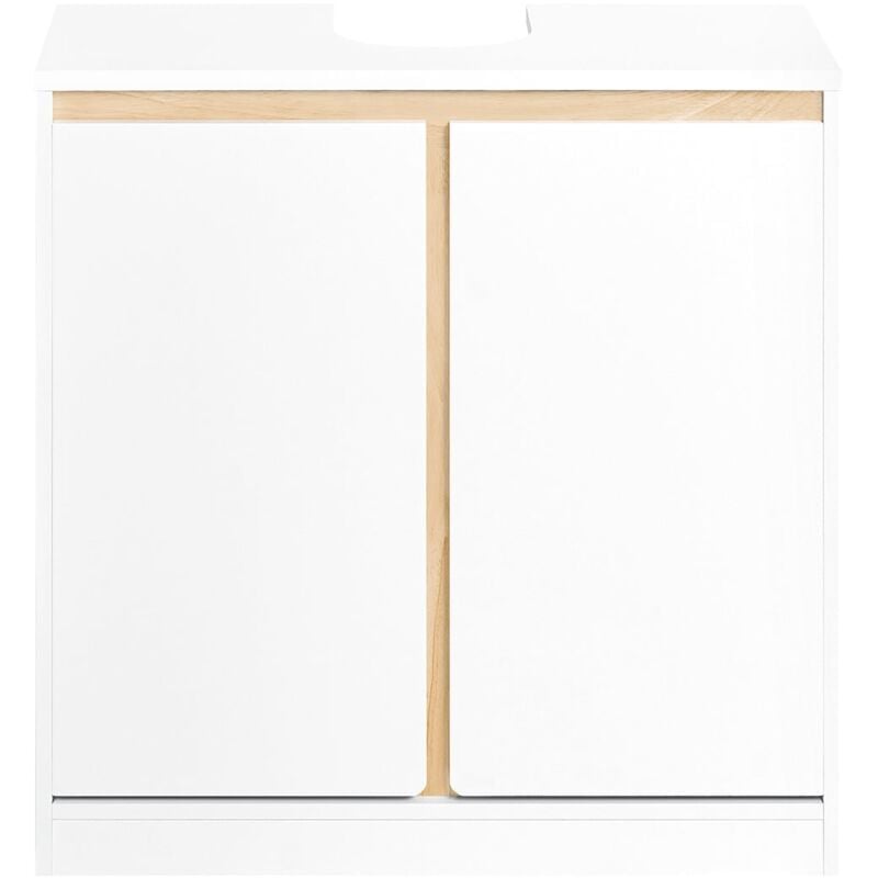 foto del prodotto sobuy mobile sottolavabo a terra mobile bagno con armadietto a 2 ante e ripiani, mobiletto bagno salvaspazio in legno bianco 60x30x60cm bzr78 w