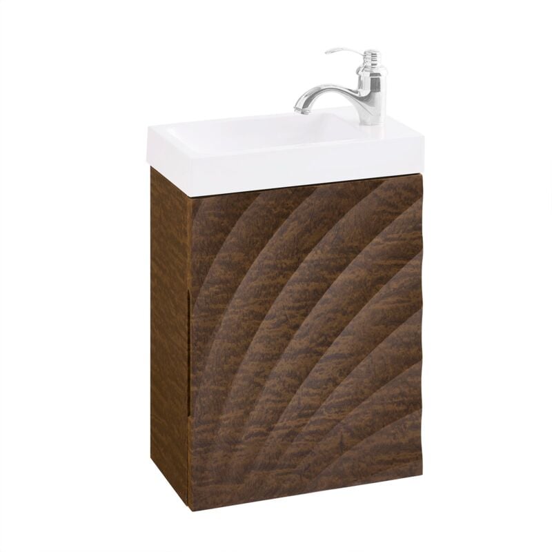 foto del prodotto sobuy mobile sottolavabo con 1 anta, armadietto bagno, mobile sospeso con lavabo, mobiletto salvaspazio, marrone 40x22x56cm bzr197 n