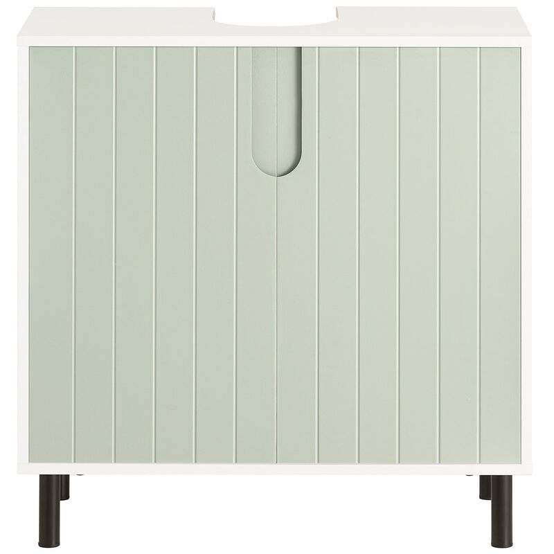 foto del prodotto sobuy mobile sottolavabo mobile bagno con armadietto a 2 ante e 2 ripiani, mobiletto bagno salvaspazio in legno verde 60x30x60cm bzr139 gr
