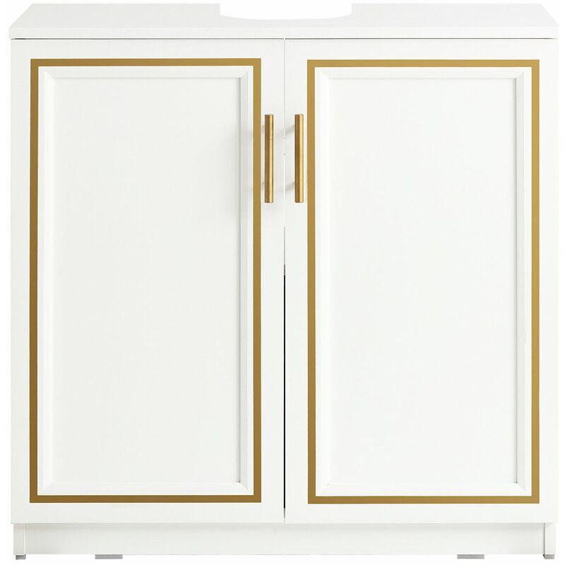 foto del prodotto sobuy mobile sottolavabo mobile bagno mobiletto per lavandino bagno bianco oro bordo 60x30x61cm bzr86 w