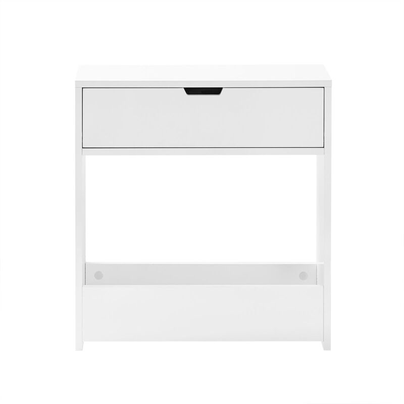 foto del prodotto sobuy mobiletto da bagno portaoggetti bagno portarotolo e portascopino mobiletto salvaspazio con 1 ripiano aperto e 1 cassettiera, 55x20x60cm