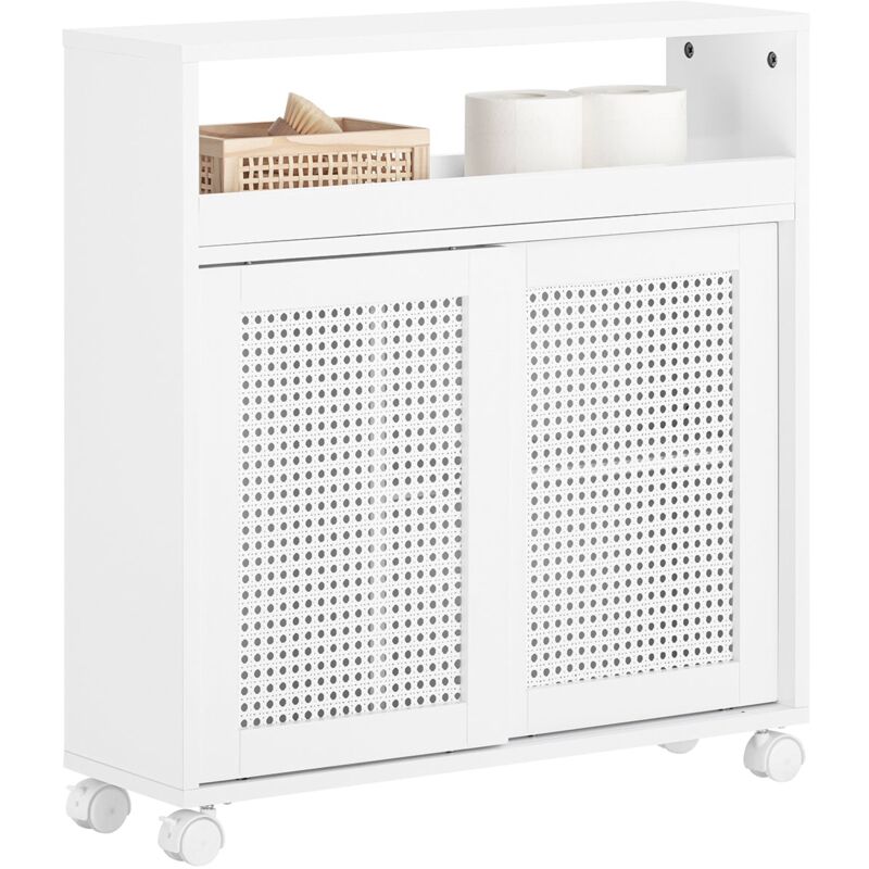 foto del prodotto sobuy mobiletto portaoggetti da parete mobile porta carta igienica mobiletto salvaspazio mensola nicchia organizzatore bagno bianco 14x30x42cm