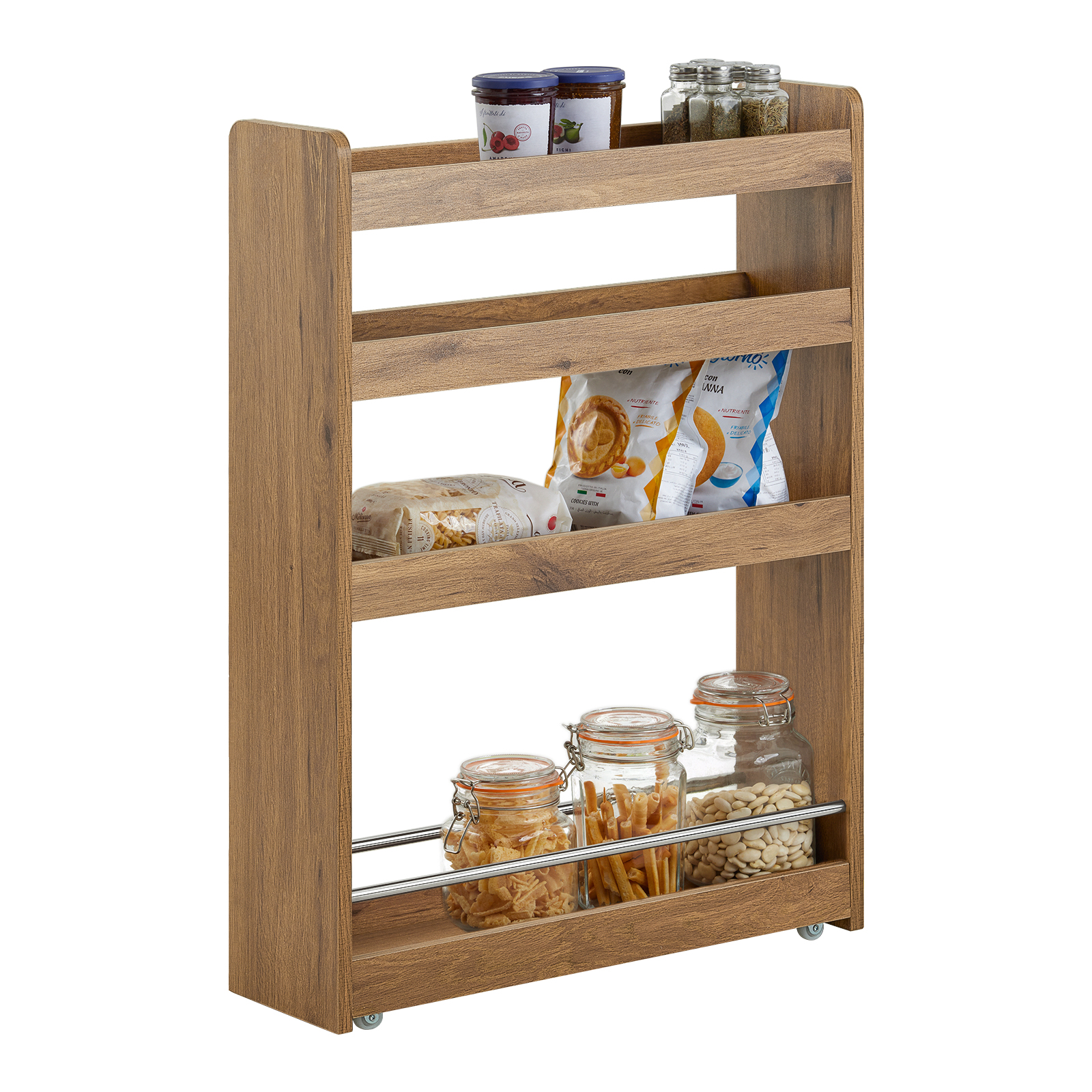 foto del prodotto sobuy nsr01-niche rack con scaffale da cucina a 4 piani con carrello a rotelle portaoggetti da bagno con ripiano stretto