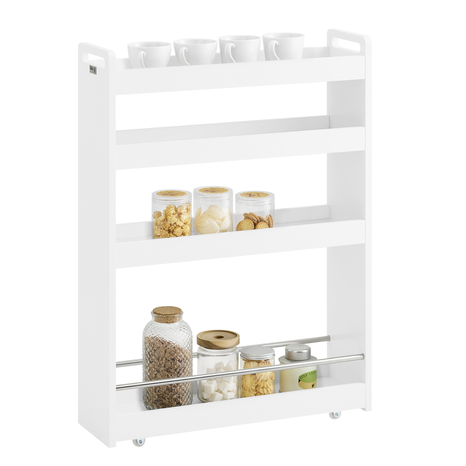 foto del prodotto sobuy nsr01 scaffale di nicchia con ripiano da cucina a 4 piani con ruote carrello da bagno carrello per auto ordine bianco bht ca. 18x82x60 cm
