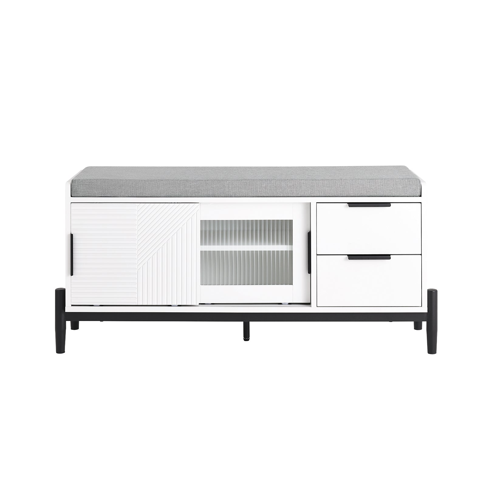 foto del prodotto sobuy panca con seduta, scarpiera con 2 ante scorrevoli e 2 cassetti, panca ingresso con vano portaoggetti, 110x35x51cm fsr187-w