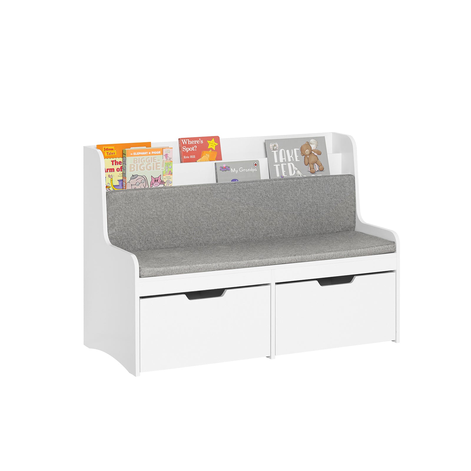 foto del prodotto sobuy panca per bambini con libreria scatola portaoggetti con ruote panca per scarpe con cuscino sedile bianco 100x45x70cm kmb66 w