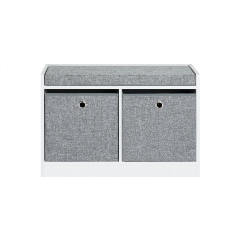 foto del prodotto sobuy panca scarpiera cassapanca da interno mobile bagno con 2 cestini bianco e grigio l68p32a45cm fsr65 k dg