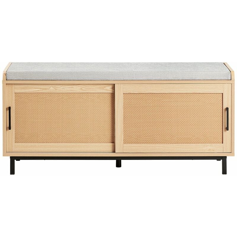 foto del prodotto sobuy panca scarpiera con 2 porte scorrevoli naturale e grigio 110x40x49cm fsr154 n