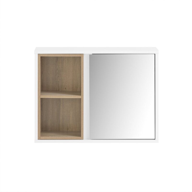 foto del prodotto sobuy pensile bagno con specchio mobile salvaspazio armadietto bagno da parete 60x20x45cm bianco bzr149 w