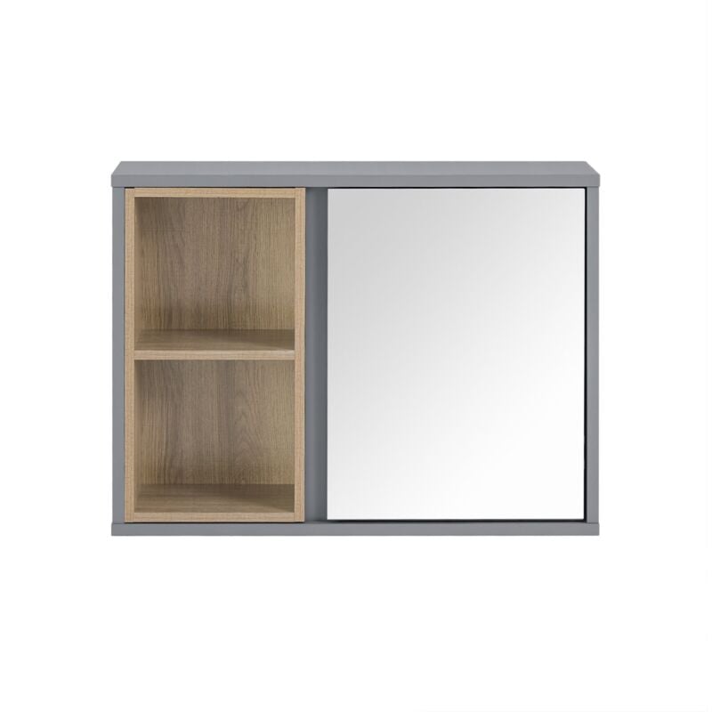 foto del prodotto sobuy pensile bagno con specchio mobile salvaspazio armadietto bagno da parete 60x20x45cm grigio bzr149 dg