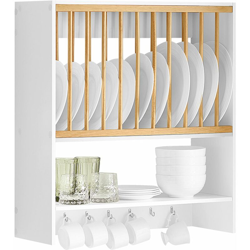foto del prodotto sobuy porta piatti d angolo pensile cucina scolapiatti da muro con 7 ganci 76x47x12 cm kcr09 w