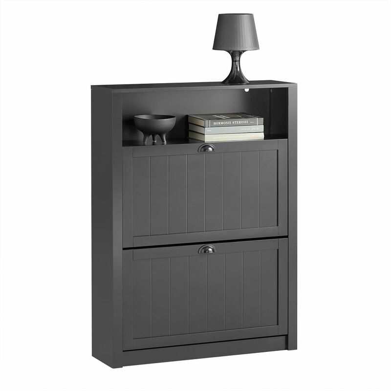 foto del prodotto sobuy scarpiera con 2 ante e 4 ripiani con scomparto aggiuntivo per scarpe l80p24a110 cm nero fsr87 sch