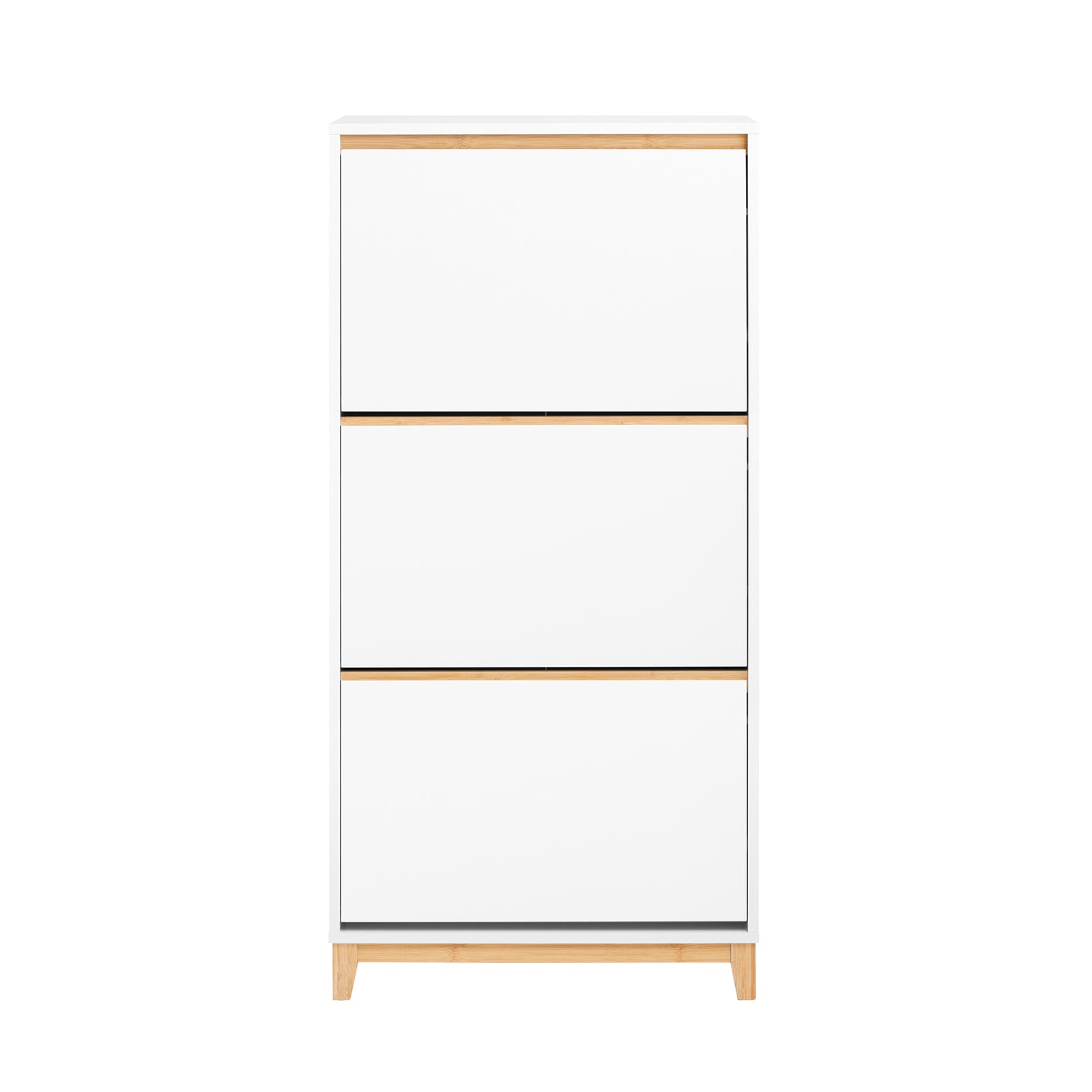 foto del prodotto sobuy scarpiera con 3 ribalte mobile salvaspazio, scaffale per scarpe con 6 ripiani, scarpiera stretta, bianco naturale, 60x34x122 cm fsr192 wn
