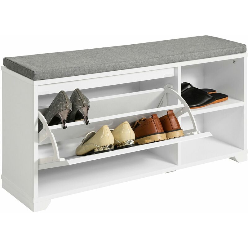 foto del prodotto sobuy scarpiera con cuscino panca con 2 vani portaoggetti scarpiera salvaspazio slim, portascarpe salvaspazio regolabili 90x24x46 cm fsr119 w
