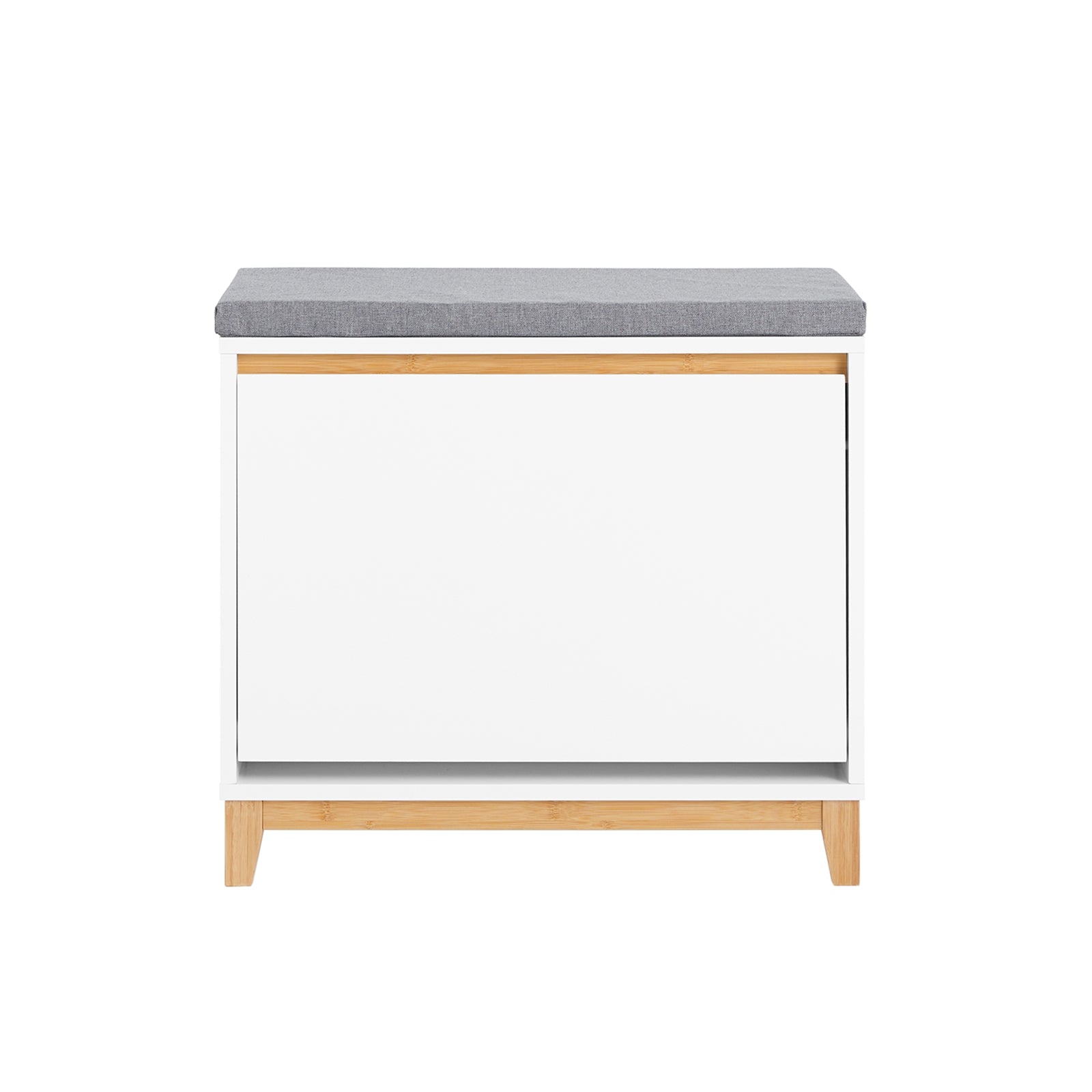 foto del prodotto sobuy scarpiera con ribalta scarpiera con panca imbottita, scarpiera salvaspazio, mobile da ingresso, bianco naturale, 60x34x55 cm fsr191 wn
