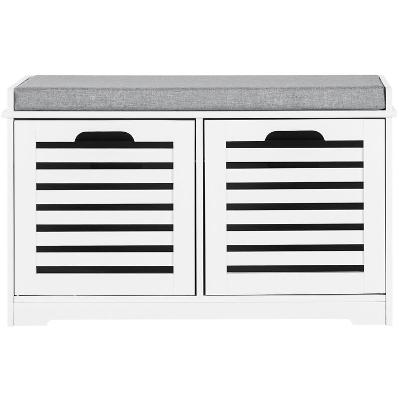 foto del prodotto sobuy scarpiera da ingresso panchina con cuscino e cestini 2 cestini bianco fsr23 k w