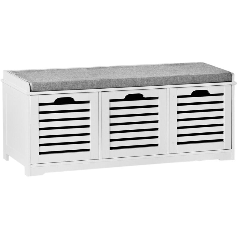foto del prodotto sobuy scarpiera da ingresso panchina con cuscino e cestini 3 cestini bianco fsr23 w